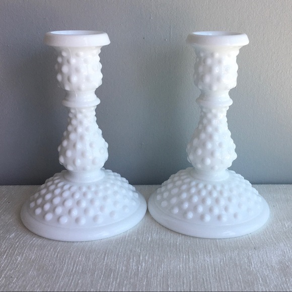Fenton Other - vintage hobnail milk glass candlestick holders